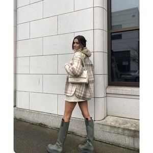 ZARA Plaid Oversized‎ Shacket Jacket Women's XS Beige Brown Button Front